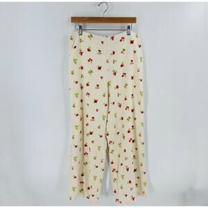Forever 21 Linen Blend Wide Leg Pants Floral Print‎ Cream Size L Cottagecore